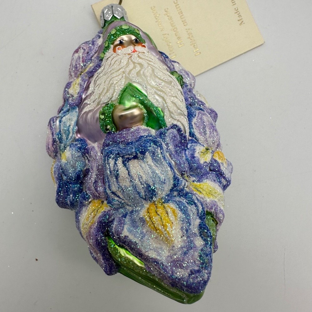 2004 Patricia Breen Iris Santa Ornament‎ Flowers, Green, Lavender/violet, Yellow